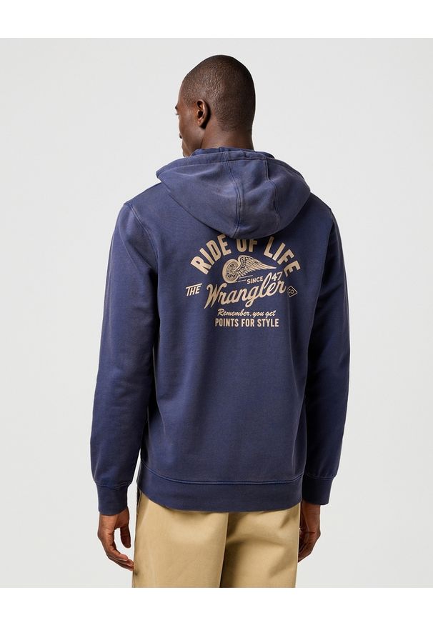 Wrangler - WRANGLER MĘSKA BLUZA Z KAPTUREM WRANGLER AMERICANA HOODIE NAVY 112362777. Typ kołnierza: kaptur