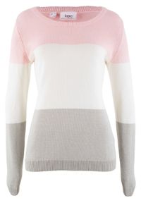 Sweter w stylu color-blocking bonprix pastelowy jasnoróżowy w paski. Kolor: różowy. Materiał: dzianina. Długość rękawa: długi rękaw. Długość: długie. Wzór: paski #1