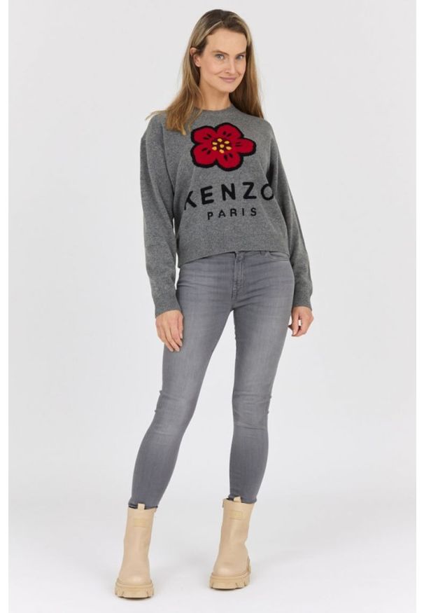 Kenzo - KENZO Szary sweter damski boke flower, Rozmiar M. Kolor: szary