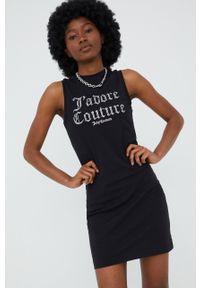 Juicy Couture sukienka kolor czarny mini dopasowana. Kolor: czarny. Materiał: dzianina. Wzór: aplikacja. Typ sukienki: dopasowane. Długość: mini #2