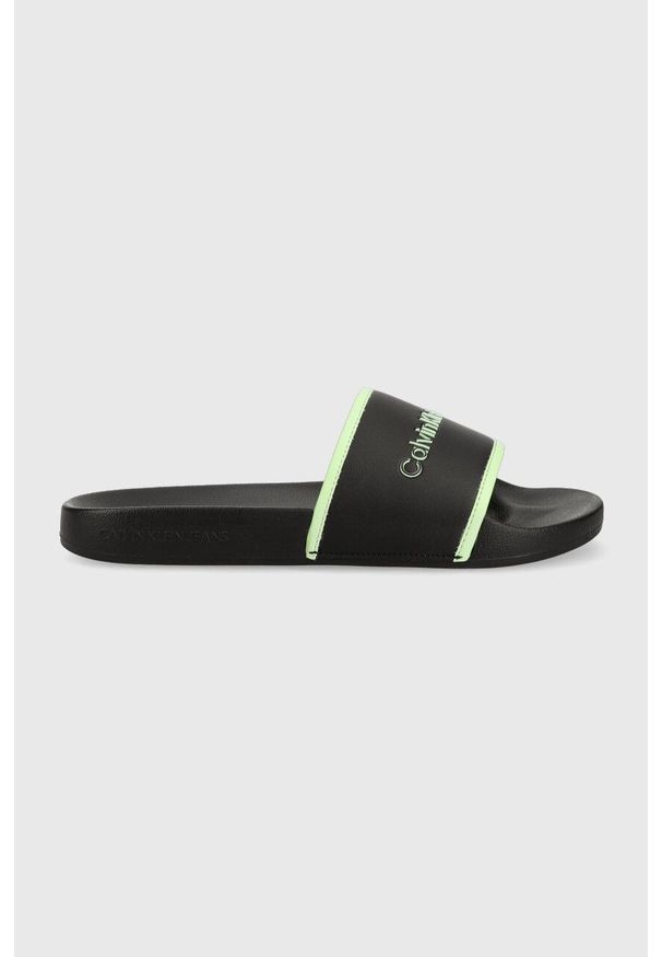 Calvin Klein Jeans klapki INSTITUTIONAL SLIDE damskie kolor czarny. Kolor: czarny. Materiał: materiał