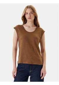 United Colors of Benetton - United Colors Of Benetton T-Shirt 37UJE16B1 Brązowy Regular Fit. Kolor: brązowy. Materiał: len