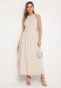 Born2be - Jasnobeżowa Sukienka Bawełniana Rozkloszowana bez Rękawów z Kieszonkami Efrinara. Okazja: na co dzień. Kolor: beżowy. Materiał: bawełna. Długość rękawa: bez rękawów. Sezon: lato. Typ sukienki: rozkloszowane. Styl: klasyczny, casual, elegancki. Długość: maxi #6