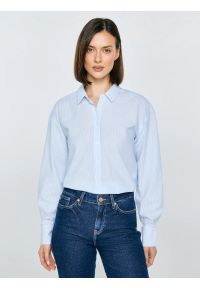 Big-Star - Koszula damska w paski niebieska Goplo 400. Okazja: na co dzień, do pracy. Typ kołnierza: kołnierzyk klasyczny. Kolor: niebieski. Materiał: bawełna, tkanina. Wzór: paski. Styl: klasyczny, casual, elegancki #1