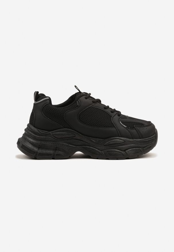 Renee - Czarne Sneakersy Vices na Platformie Ozdobione Tłoczeniem Natiselle. Okazja: na co dzień. Kolor: czarny. Materiał: jeans. Wzór: aplikacja. Obcas: na platformie