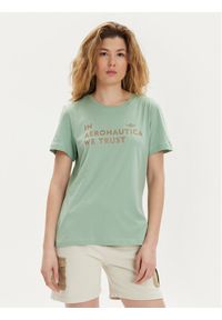 Aeronautica Militare T-Shirt 241TS2233DJ510 Zielony Regular Fit. Kolor: zielony. Materiał: bawełna