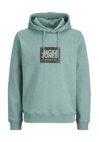 Jack & Jones Bluza Jjrain Sweat Hood 12288098 Turkusowy Regular Fit. Kolor: turkusowy. Materiał: bawełna #3