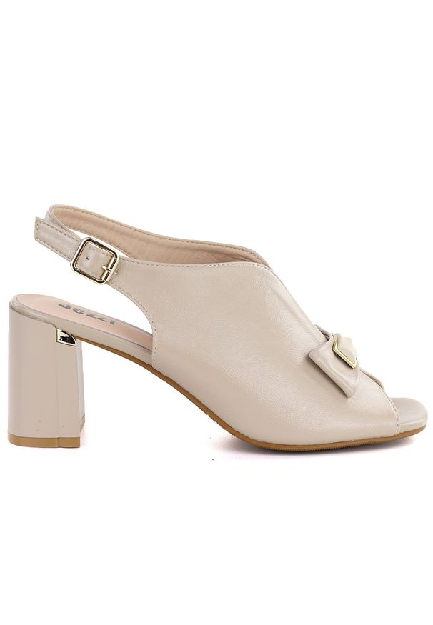 Sandały damskie na słupku z kokardką beżowe Jezzi RMR25112-3. Kolor: beżowy. Materiał: skóra ekologiczna. Obcas: na słupku