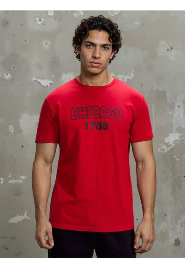 Sinsay - Bawełniana koszulka z krótkim rękawem - czerwony. Kolor: czerwony. Materiał: bawełna. Długość rękawa: krótki rękaw. Długość: krótkie