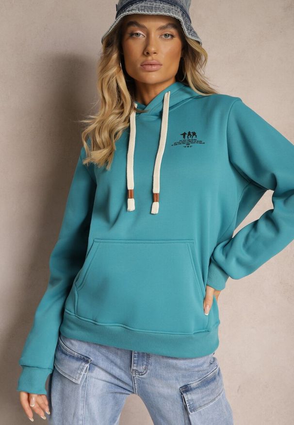 Renee - Niebieska Bluza z Bawełną i Kapturem Ozdobiona Sznurkami Basaria. Okazja: na co dzień. Typ kołnierza: kaptur. Kolor: niebieski. Materiał: bawełna. Wzór: aplikacja. Styl: casual