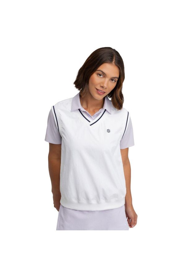 SIROKO - Damska wiatroszczelna kamizelka golfowa Siroko Grace White. Typ kołnierza: dekolt w serek, golf. Kolor: biały. Sport: golf