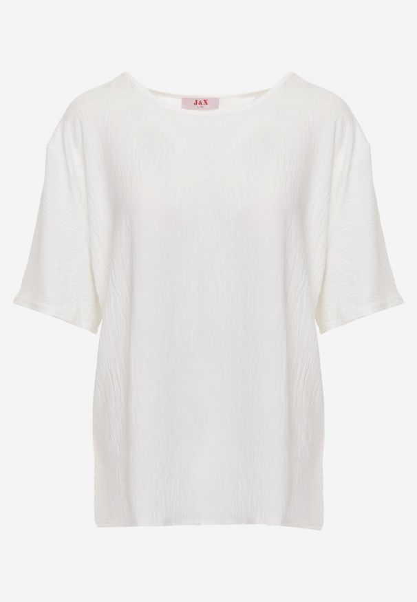 Born2be - Biały Minimalistyczny T-shirt z Teksturowanej Tkaniny z Bawełną Shinost. Okazja: na co dzień, do pracy. Kolekcja: plus size. Kolor: biały. Materiał: bawełna, tkanina. Styl: casual