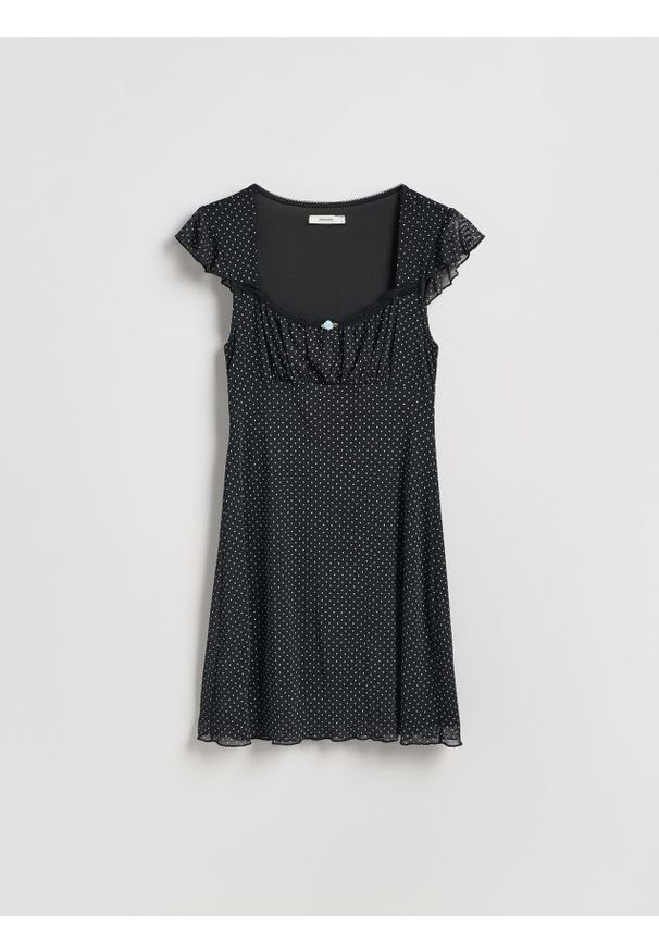 Reserved - Sukienka w groszki - czarny. Kolor: czarny. Materiał: dzianina. Wzór: grochy. Typ sukienki: proste