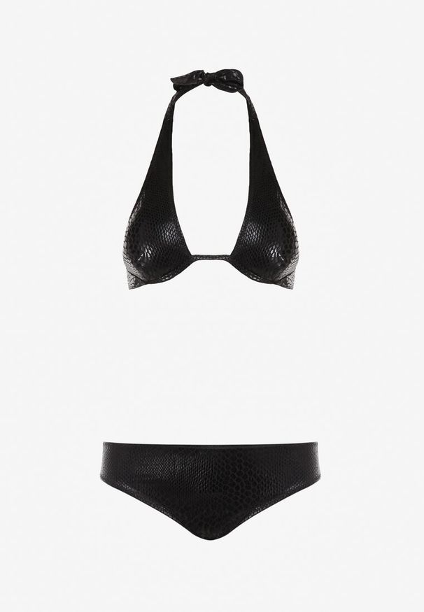 Renee - Czarne Bikini Sophelle. Kolor: czarny. Materiał: skóra, tkanina. Wzór: aplikacja