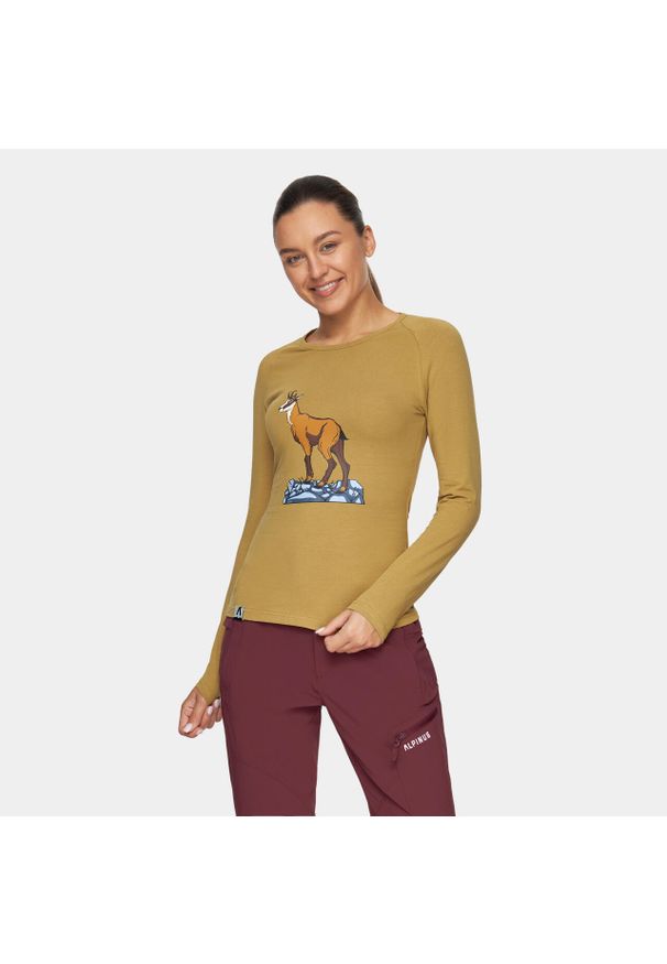 Koszulka trekkingowa z długim rękawem damska Alpinus Varena brązowa. Kolor: brązowy. Długość rękawa: długi rękaw. Długość: długie. Sport: turystyka piesza