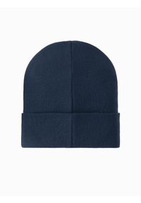 Ombre Clothing - Męska czapka dzianinowa beanie z haftowanym napisem – granatowa V3 OM-ACWH-0120 - uniwersalny. Kolor: niebieski. Materiał: dzianina. Wzór: haft, napisy. Styl: casual, elegancki #3