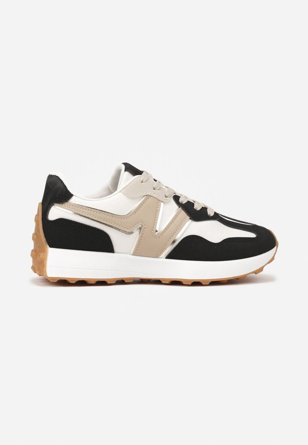 Born2be - Czarno-Beżowe Sneakersy Ozdobione Geometryczną Aplikacją Jenilitia. Nosek buta: okrągły. Zapięcie: sznurówki. Kolor: czarny. Wzór: geometria, aplikacja. Obcas: na obcasie. Wysokość obcasa: niski
