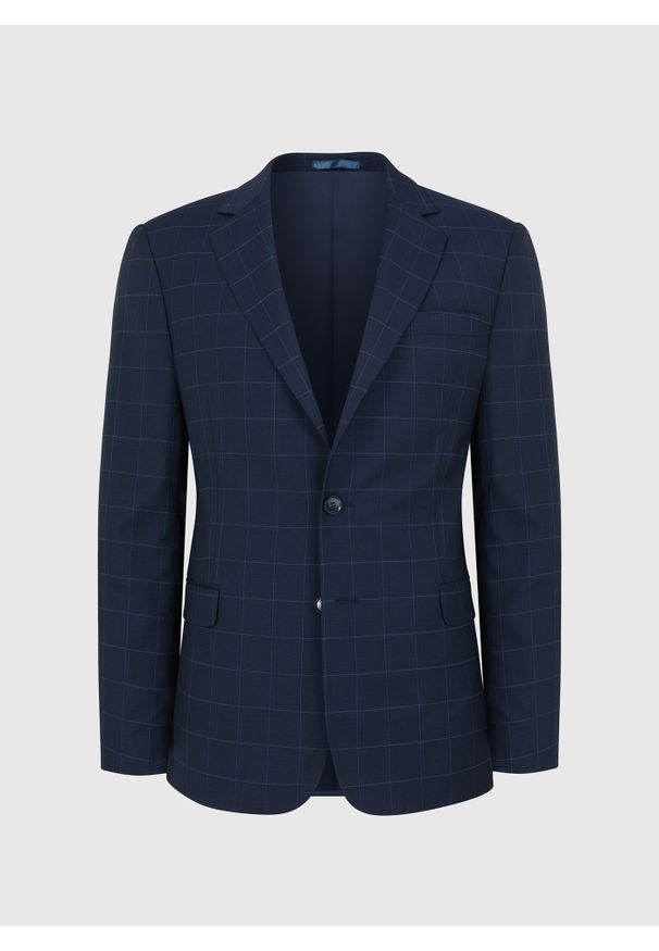 Pako Lorente - PAKO LORENTE – Granatowa marynarka garniturowa w delikatną kratę. Kolor: niebieski. Materiał: wełna, elastan