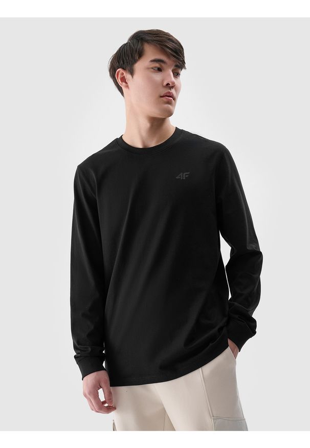 4f - 4F Longsleeve regular gładki męski - czarny S. Okazja: na co dzień. Kolor: czarny. Materiał: dzianina, bawełna, jersey. Długość rękawa: długi rękaw. Długość: długie. Wzór: gładki. Styl: klasyczny, sportowy, casual