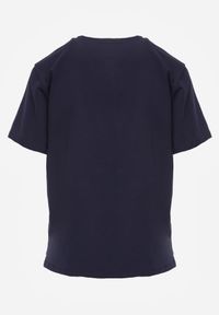 Born2be - Granatowy T-shirt z Bawełny z Dłuższym Tyłem i Rozcięciami po Bokach Cordalea. Okazja: na co dzień. Kolor: niebieski. Materiał: bawełna. Długość: długie. Styl: casual, elegancki #3