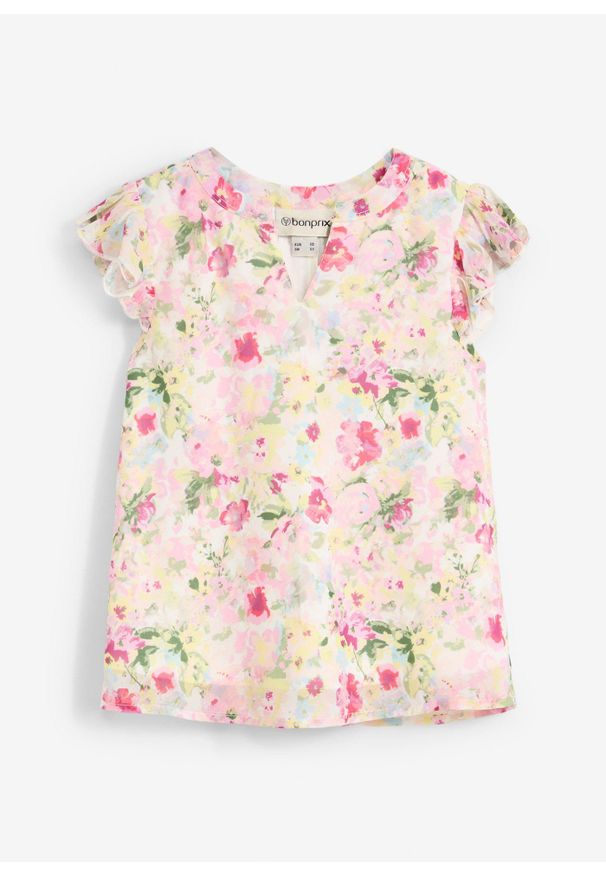 bonprix - Tunika z falbanami. Typ kołnierza: dekolt w serek. Kolor: fioletowy