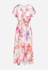 Born2be - Fuksjowa Sukienka w Kwiaty o Kopertowym Kroju z Wiązanym Paskiem Redanae. Okazja: na co dzień. Kolor: różowy. Wzór: kwiaty. Typ sukienki: kopertowe. Styl: casual, elegancki #7