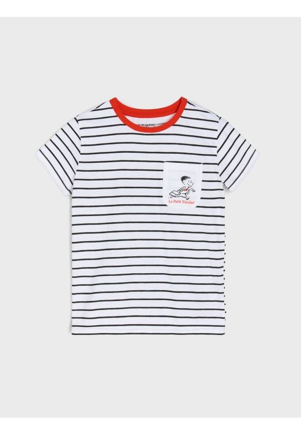 Sinsay - Bawełniana koszulka w paski Le Petit Nicolas - biały. Kolor: biały. Materiał: bawełna. Wzór: paski