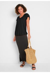 bonprix - T-shirt z mieszanki wiskozy. Typ kołnierza: dekolt w serek. Kolor: czarny. Materiał: wiskoza. Długość rękawa: krótki rękaw. Długość: krótkie #2