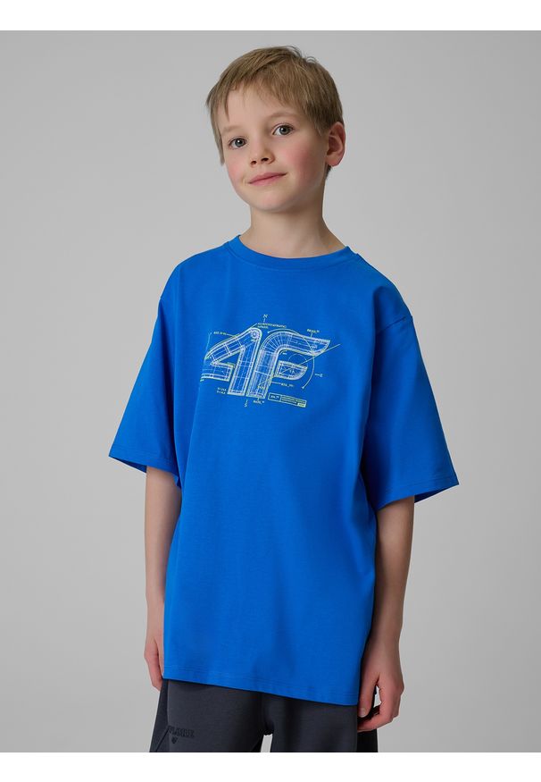 4f - 4F T-shirt loose z nadrukiem chłopięcy - niebieski 134/140 (8-10 lat). Okazja: na co dzień, na uczelnię. Kolor: niebieski. Materiał: materiał. Wzór: nadruk. Sezon: lato. Styl: casual