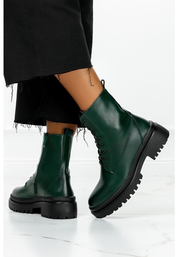 Sergio Leone - Botki sergio leone workery na platformie sznurowane zielone tr757. Kolor: zielony. Obcas: na platformie