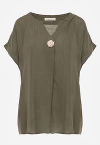 Born2be - Zielona Nietoperzowa Bluzka z Krótkim Rękawem z Lnem i Wiskozą Isirtila. Okazja: do pracy, na co dzień. Kolor: zielony. Materiał: wiskoza, len. Długość rękawa: krótki rękaw. Długość: krótkie. Sezon: lato. Styl: elegancki, klasyczny, casual #7