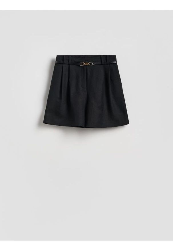 Reserved - Szorty z lnem - czarny. Kolor: czarny. Materiał: len