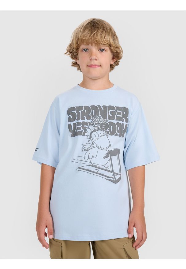 4f - 4F T-shirt oversize z nadrukiem chłopięcy - niebieski 164 (13-14 lat). Okazja: na co dzień. Kolor: niebieski. Wzór: nadruk. Sezon: lato. Styl: casual