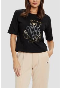 Guess - GUESS Czarny t-shirt damski Bear Boxy. Kolor: czarny