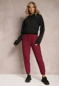 Renee - Bordowe Dzianinowe Spodnie z Gumką w Pasie Matrila. Kolor: czerwony. Materiał: dzianina #3