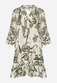 Born2be - Zielona Sukienka z Wiskozy o Rozkloszowanym Kroju z Falbanami w Roślinny Wzór Ridiara. Okazja: na co dzień, na imprezę. Typ kołnierza: dekolt w serek. Kolor: zielony. Materiał: wiskoza. Typ sukienki: rozkloszowane. Styl: klasyczny, casual, elegancki #3