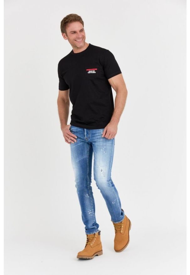 DSQUARED2 Czarny t-shit męski z kieszonką, Rozmiar S. Kolor: czarny