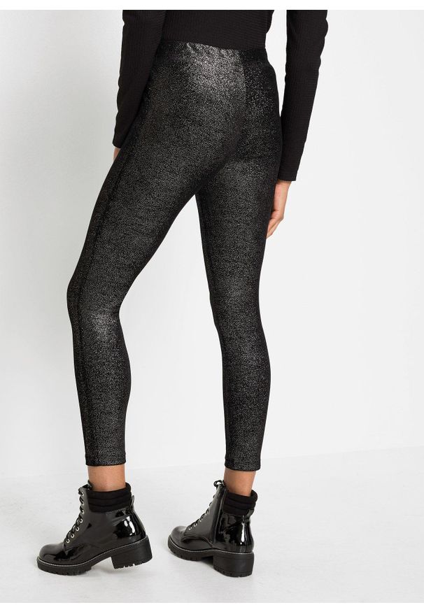 bonprix - Legginsy z połyskiem z aksamitu. Kolor: czarny. Materiał: materiał