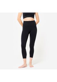 DOMYOS - Legginsy do jogi damskie Kimjaly 7/8. Stan: podwyższony. Kolor: czarny. Materiał: materiał, poliamid, elastan. Sport: joga i pilates