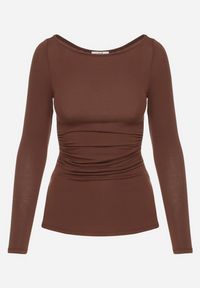 Born2be - Brązowa Bluzka z Wiskozą i Marszczeniem Furitta. Okazja: na co dzień. Kolor: brązowy. Materiał: wiskoza. Styl: casual, klasyczny #6