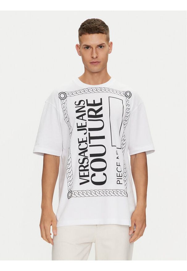 Versace Jeans Couture T-Shirt 76GAHE04 Biały Regular Fit. Kolor: biały. Materiał: bawełna