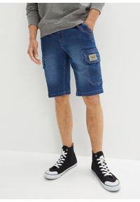 bonprix - Bermudy dżinsowe typu cargo ze stretchem, regular fit. Kolor: niebieski. Styl: vintage #1