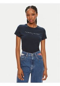Tommy Jeans T-Shirt Linear DW0DW18398 Granatowy Slim Fit. Kolor: niebieski. Materiał: bawełna