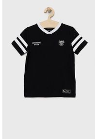 Abercrombie & Fitch t-shirt dziecięcy kolor czarny z nadrukiem. Kolor: czarny. Materiał: materiał. Wzór: nadruk #1