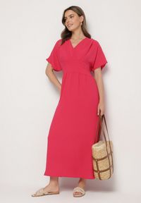 Born2be - Fuksjowa Sukienka z Bawełną i Górą w Stylu Nietoperza Filenia. Okazja: na co dzień. Kolor: różowy. Materiał: bawełna. Styl: casual