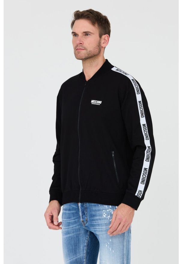MOSCHINO Czarna męska bluza z lampasami, Rozmiar M. Kolor: czarny