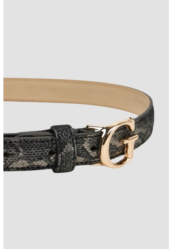 Guess - GUESS Czarny damski pasek z printem węża Adj Belt H30. Kolor: czarny. Wzór: nadruk
