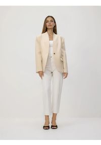 Reserved - Jednorzędowa marynarka - kremowy. Kolor: kremowy. Materiał: wiskoza, tkanina #1