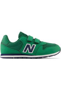 Buty dziecięce New Balance PV500CP1 – zielone. Okazja: na uczelnię. Zapięcie: rzepy. Kolor: zielony. Materiał: materiał, skóra, syntetyk. Szerokość cholewki: normalna. Sport: turystyka piesza