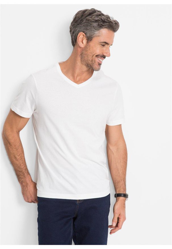 bonprix - T-shirt z dekoltem w serek (3 szt.). Typ kołnierza: dekolt w serek. Kolor: biały